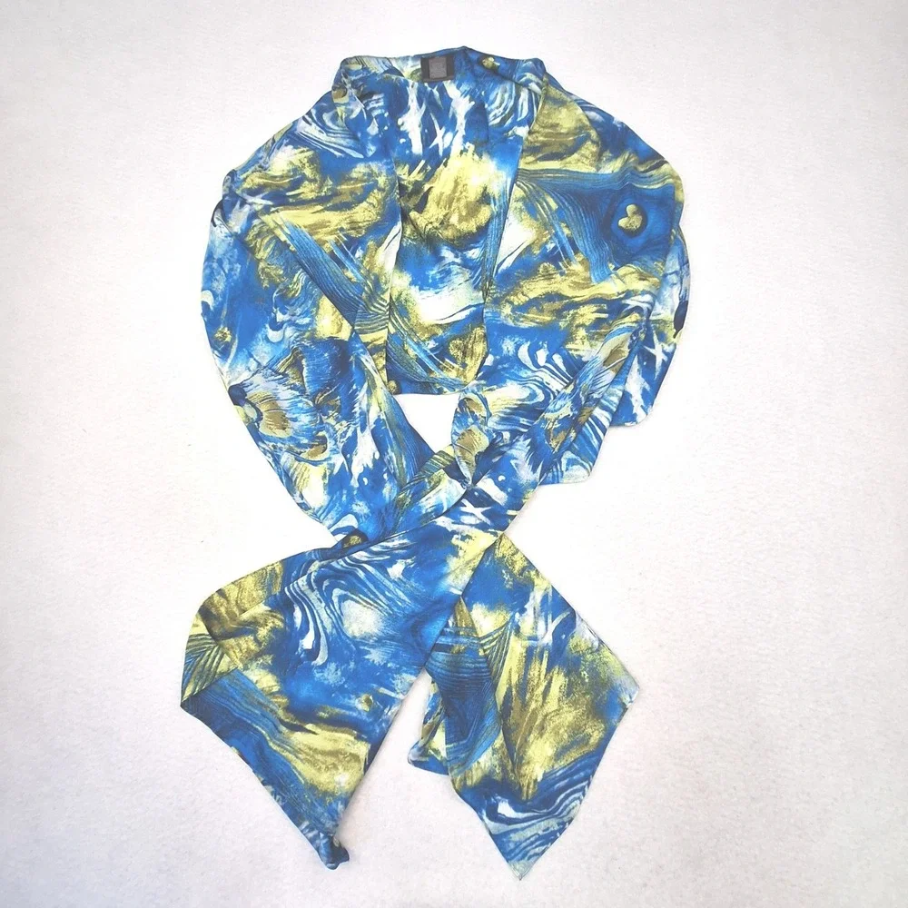 Additions by Chicos Scarf Womens One Size‎ Blue Yellow Peacock Abstract Print